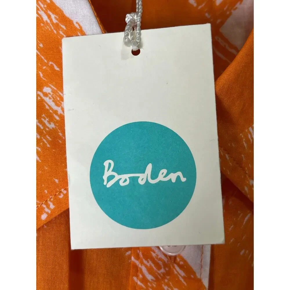 Boden Jaffa Painted Check Sleeveless Button Front Shirt Orange White Size‎ 6 New